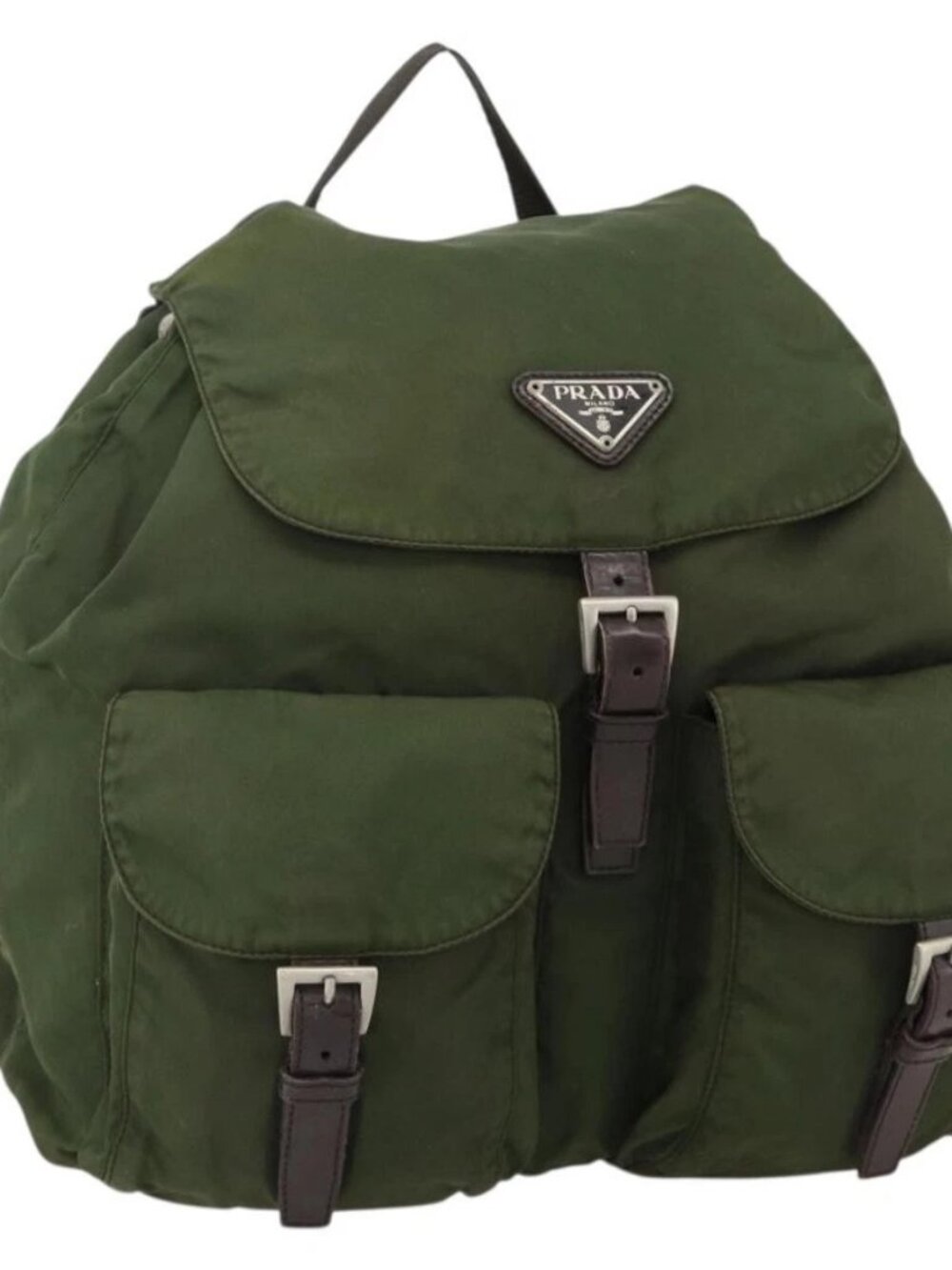 PRADA Backpack Nylon Green Silver Auth bs34371